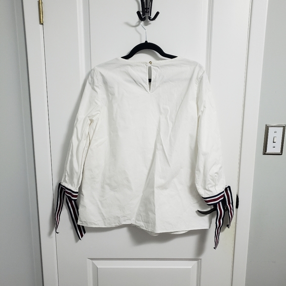 TED BAKER Open Sleeves Striped Ties White Blouse Top - Picture 2 of 11